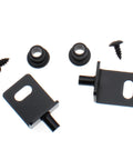 Top Shelf Black Pivot Hinges With Bushing Heavy Duty Concealed Door Hardware featuring two steel hinges and screws for installation.