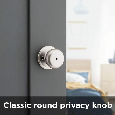 Juno Interior Privacy Door Knob With Lock For Bedroom And Bathroom Satin Nickel Finish No Fuss Keyless Turn Lock Microban Protection Easy DIY Install In Minutes on door in bedroom.