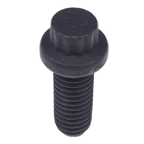 Clutch pressure plate bolt, 8mm twelve-point, black steel.
