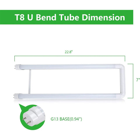 Dimensions of U Shaped LED Tube Light 2 Foot 15W 2100 Lumens 4000K Cool White T8 T12 Fluorescent Replacement