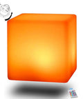 16 Inch LED Cube Light With Detachable Charging Cordless Setup glowing orange with remote control