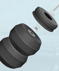FLOVENTIS rubber suspension bushing kit; exploded view with two black bushings and mounting hardware