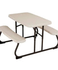 Kids Picnic Table For Four, Size 1 In Almond, Heavy-Duty HDPE Outdoor Table With UV Shield, Stain-Resistant Top And Benches, Folds Flat