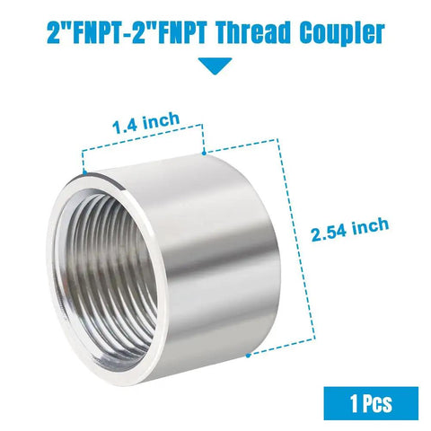 Heavy Duty 304 Stainless Steel Pipe Coupling Fitting 2 Inch Female To 2 Inch Female Connector Adapter 1.4 Inch Length