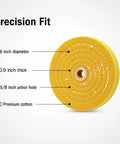 Super Thick 2 Pack 6 Inch Cotton Buffing Wheels Featuring 5/8 Inch Arbor Mount heavy duty yellow cotton pad for polishing.