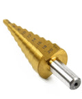 Heavy Duty Premium HSS Steel Step Drill Bit Set For Metric Hole Cutting includes a gold-colored bit with measurement markings.