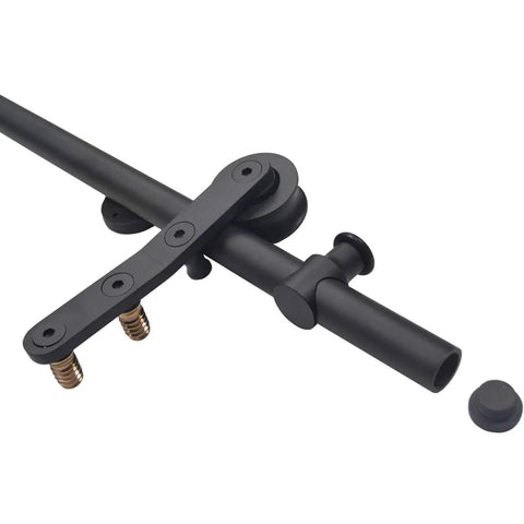 Sliding Library Ladder Hardware Kit With 23ft Track System And Floor Roller Wheels Black Steel Round Tube Hardware