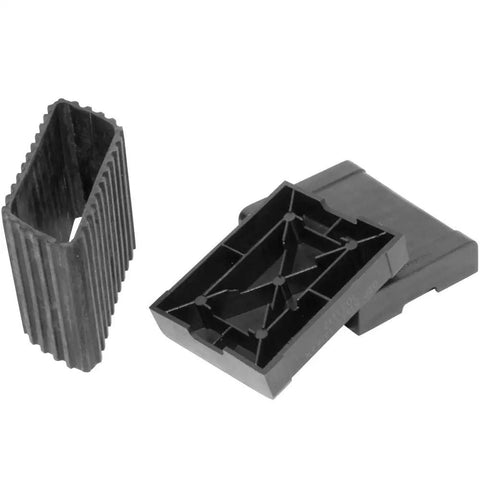 Pedal Blocks 1.5 Inch Black Riser Kit For Platform Pedals With Rubber Grip, angled view of plastic and rubber risers