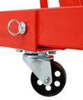 Close-up of the locking caster wheel on the Heavy Duty Beast 2 Ton Folding Engine Hoist Cherry Picker for garage projects.