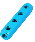 Inline Pneumatic Manifold Block With 7 Ports And 4 Way 1/4BSP Thread Aluminum Blue Finish Ideal For Air Systems And Compressed Air Lines