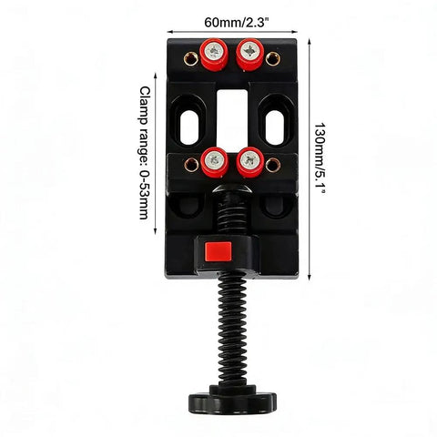 Top Rated Universal Mini Drill Press Vise With Snappy Quick Release Lever For Jewelry Crafting Watch Repair Diy Sculpting Sweet Abs Build, black structure with precise clamp dimensions.