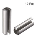 Slotted Spring Pin M8 X 50mm 304 Stainless Steel Split Roll Dowel Pin Tension Pin Plain Finish Built Tough For Precision Positioning Corrosion Resistant Durable Axial Slotted Ends Chamfered Pack Of 10, shown front and side view.