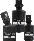 Resze black 3-piece universal joint socket adapter set for 1/4, 3/8 and 1/2 inch drives; impact wobble joints