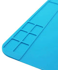 Close-up of blue Two Pack Silicone Soldering Mat For Electronics Repair Workstation With Grids Pro Grade Anti Static Durable Pad