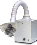 Heavy Duty Welding Fume Extractor With Killer Suction And Three Layer Filtration For Clean Air During Soldering Jobs Low Noise Design, white hose and box.