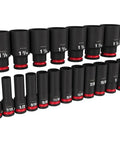 Must Have 19Pc Deep Impact Socket Set With 6 Point SAE Sizes For Milwaukee Driver Tool, 3/8-1 1/2 inch black steel sockets