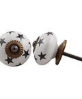 50 Pack Sleek White Ceramic Star Drawer Knobs with black stars, 1.75 inch knobs for kitchen cabinet hardware.