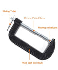Beefy Six Inch C Clamp Set With Two And Five Eighths Inch Throat Depth Heavy Duty Steel C Clamps, chrome screw, floating jaw