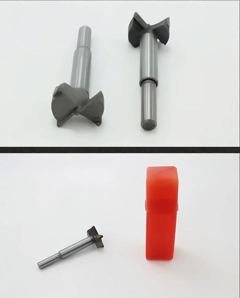 Heavy Duty Forstner Drill Bit Set 30 To 60 Mm Six Piece Kit Features Carbide Tips And Hss Shank with gray and red drill bits.