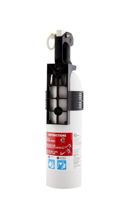 Front view of Marine Fire Extinguisher For Personal Watercraft Coast Guard Size I Certified Dry Chemical 5 B C for boats and jetskis.