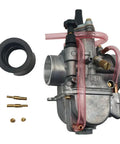 34mm PWK34 Racing Motorcycle Carburetor Replacement Kit With Gasket For KX80 KX85 KX100 KX125 featuring metal body and pink tubing