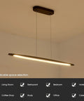 51 Inch Walnut Wood Linear Pendant Light For Kitchen Island And Dining Room Featuring Smooth Modern Lines And Straight Up Gorgeous Illumination To Level Up Your Home Decor Vibes Right Now, hanging from a ceiling mount.