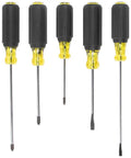 Five Piece Precision Screwdriver Set With Machined Tips For A Tight Fit Phillips And Slotted Four Inch And Six Inch Handles Cushioned Grip
