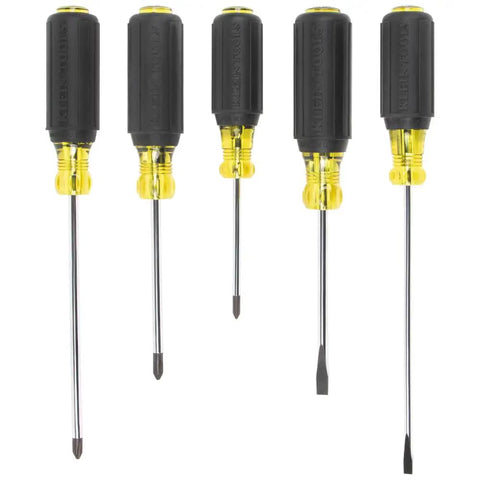 Five Piece Precision Screwdriver Set With Machined Tips For A Tight Fit Phillips And Slotted Four Inch And Six Inch Handles Cushioned Grip
