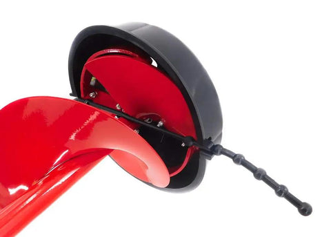 Close-up of 8 Inch Ice Auger for Ice Fishing with Interchangeable Stainless Steel Blades and Power Head Attachment