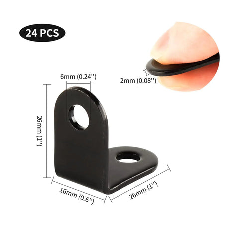 Heavy Duty 24 Pack Black Corner Braces, L angle bracket dimensions 26mm x 26mm for easy furniture reinforcement.