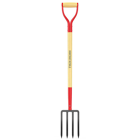 All In One Garden Fork For Weeding And Digging, 4 tine spading fork, 45 inch steel digging fork with D grip and wooden handle