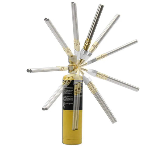 Double Head Gas Torch for MAPP Tank with 360 Degree Swivel, Dual Flame Burner, Two Stainless Steel Heads visible