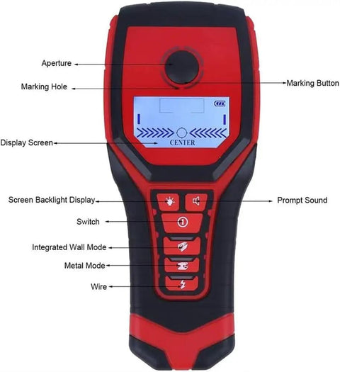 Heavy Duty Digital Wall Scanner And Stud Finder with screen, buttons, and sensor for precise detection of hidden structures.