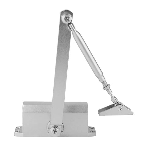 Overhead Door Closer With Hold Open Feature Adjustable 25 To 35 Kg Capacity Heavy Duty Aluminum Mount for Medium Duty Doors Silver Finish