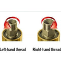 Beefy High Temperature Rotary Union Swivel Joint With Right And Left Hand Threads Three Eighths Inch Brass Fitting 50C To 120C Unidirectional Design For Rotating Equipment And Stationary Supply Lines, left-hand and right-hand thread detail