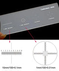 Four Scale Microscope Stage Micrometer Slide With Optical Glass Reticle For Dialed In Calibration And Precise Measurement In Biological Stereo Microscopy And Video Imaging, gray slide
