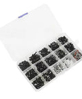 RC Screw Kit And Repair Set With 500 Pieces M3 M4 Screws Flat And Round Head Hex Drive Washers Lock Nuts Body Clips E Clips Pins O Rings For 1/8 1/10 1/12 1/16 Scale RC Cars Trucks Crawlers Buggies in organizer box