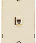 Off-white modular wall phone plate with a single jack; front view with top and bottom screws