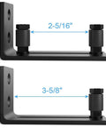 Black Floor Guide And Bottom Wall Guide Set For Barn Doors With Flush Design Flat Bottom Stay Roller Two Pack Heavy Duty Cast Iron Rust Resistant Powder Coat 5 Mm Thick 4.72 In Length 5.26 In Height 2.05 In Wide showing different size measurements