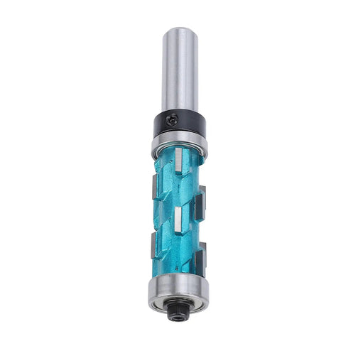 Premium Spiral Flush Trim Router Bit With Double Bearings, Carbide Cutter For Smooth Woodworking And Precise Edge Trimming, 1/2 Inch Shank 3/4 Inch Diameter, Perfect DIY Tool shown from the front view.