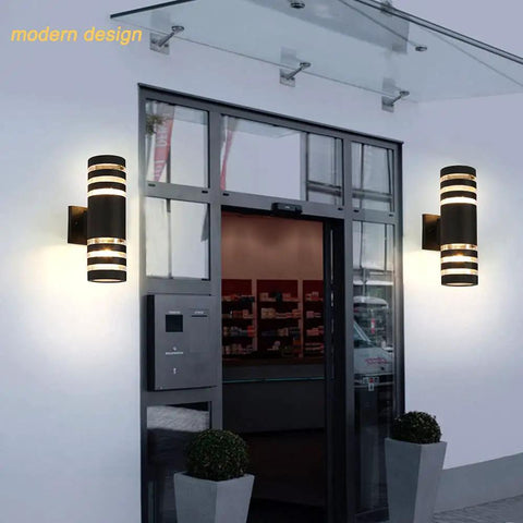 Built To Last All Weather Modern Outdoor Wall Sconce Lights Up Down Exterior Fixture Waterproof Matte Black Aluminum with Tempered Glass by entrance