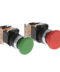 Emergency Push Button Switch With Green And Red Mushroom Head For Home And Industrial Equipment No NC 22mm Spring Return Pack Of 2 Safe E Stop Button For Machinery And Safety, 22mm