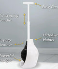 Top Tier Beehive Styled Toilet Plunger With Durable Fifteen Inch Grip And Six Inch Rubber Suction Cup Ships With Neat Wall Rack.
