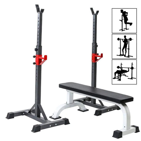 Squat Rack Stand For Weight Lifting Barbell Rack And Bench Press, beefy steel frame, heavy duty indoor gym equipment, max load 260kg