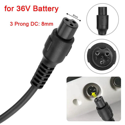 Fast 42V 2A Smart Charger For 36V Scooter Lithium Battery with 8mm 3 prong connector.