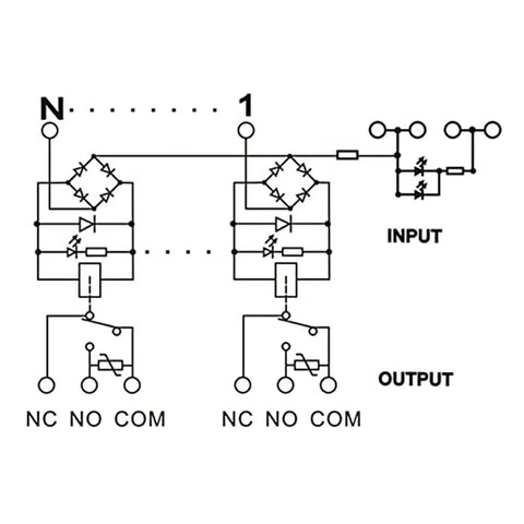 Schematic diagram of 4 Channel Relay Module For Industrial Automation SPDT DIN Rail Mount 24V DC AC Interface Board, circuit layout
