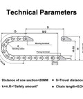 Technical parameters diagram for Beefy Black Nylon PA66 Cable Drag Chain 10x15mm Inner Height By Width, 1 Meter Length
