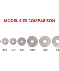 AOKOLL stainless steel fender washer set in size order: #8, #10, 1/4, 1/4, 5/16, 3/8, 1/2.