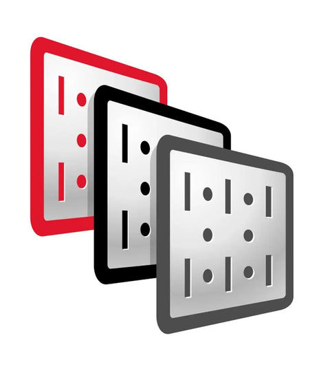 Illustration of colored pegboards with geometric holes design