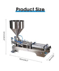 Badass Heavy Duty Stainless Steel Pneumatic Filling Machine For Cream And Thick Paste, with size dimensions displayed.